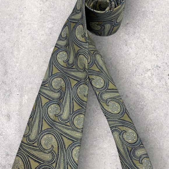 SERICA XL Gold/Blue/Silver Paisley Silk LUXURY Tie HANDMADE ITALY - Picture 6 of 6
